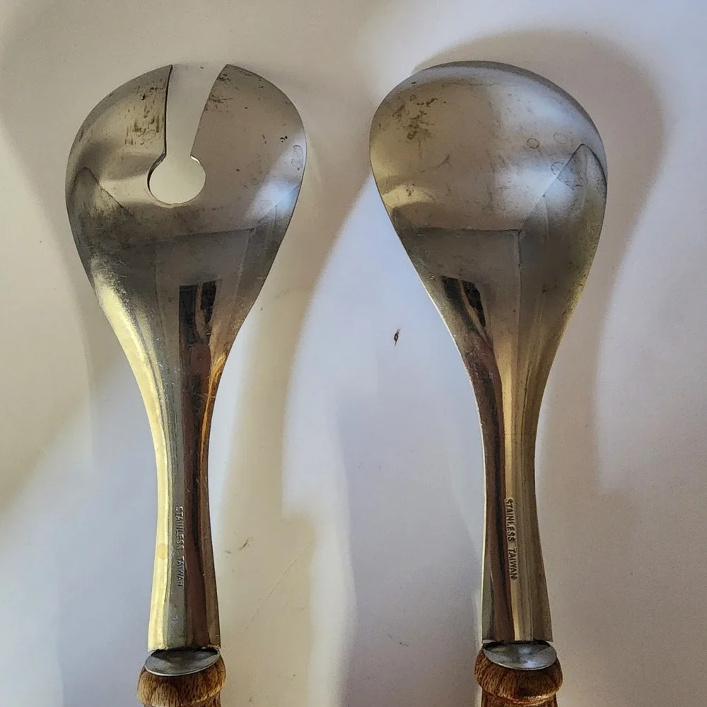 Vintage Old Homestead Stainless Steel Wood Handle Serving Salad Utensils (2)